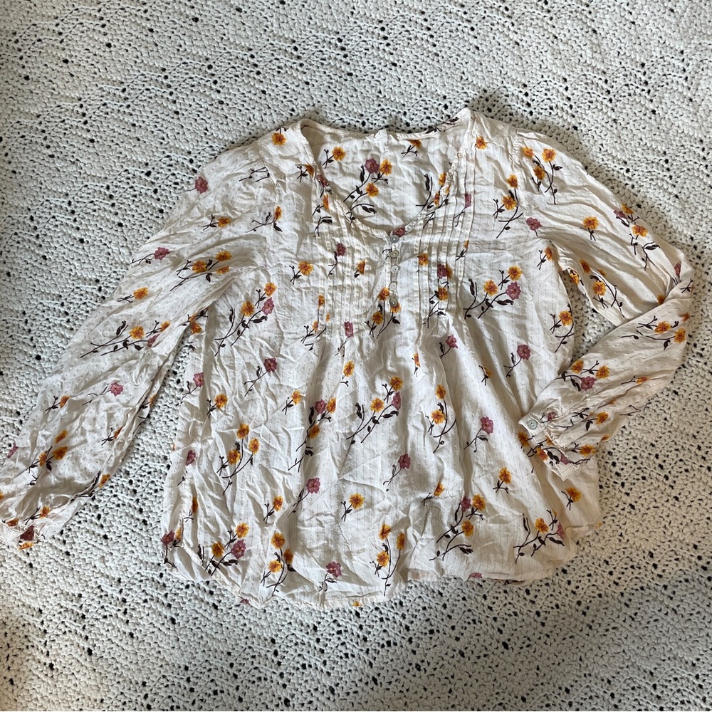 Jane and Delancey Floral Button Front Peasant Blouse Cream (Small)